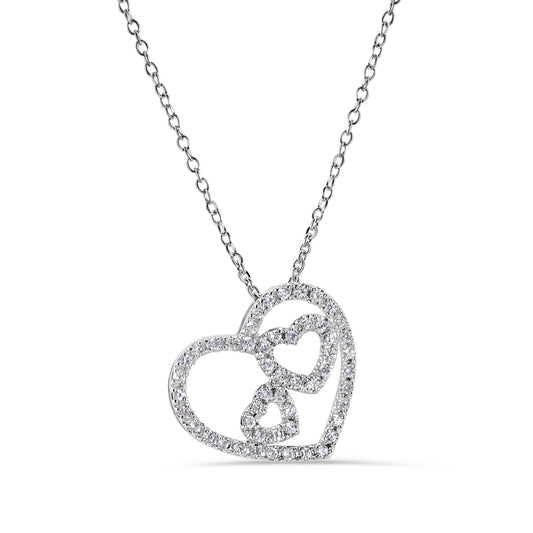 Clearance - Silver 925 Rhodium Plated Three Hearts Clear CZ Adjustable Necklace - STP00038 SPI