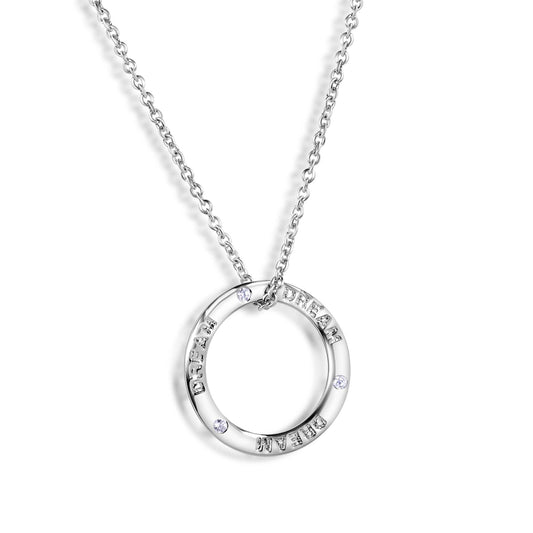 Silver 925 Rhodium Plated Clear CZ Open Circle DREAM Engraved Necklace - STP00696A Fantastic Jewelry NYC
