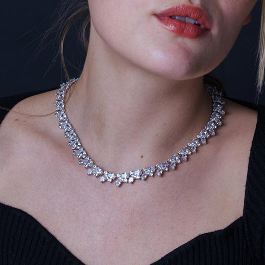 Rhodium Plated 925 Sterling Silver Multi Shape Clear CZ Tennis Necklace - STP01838 SPI
