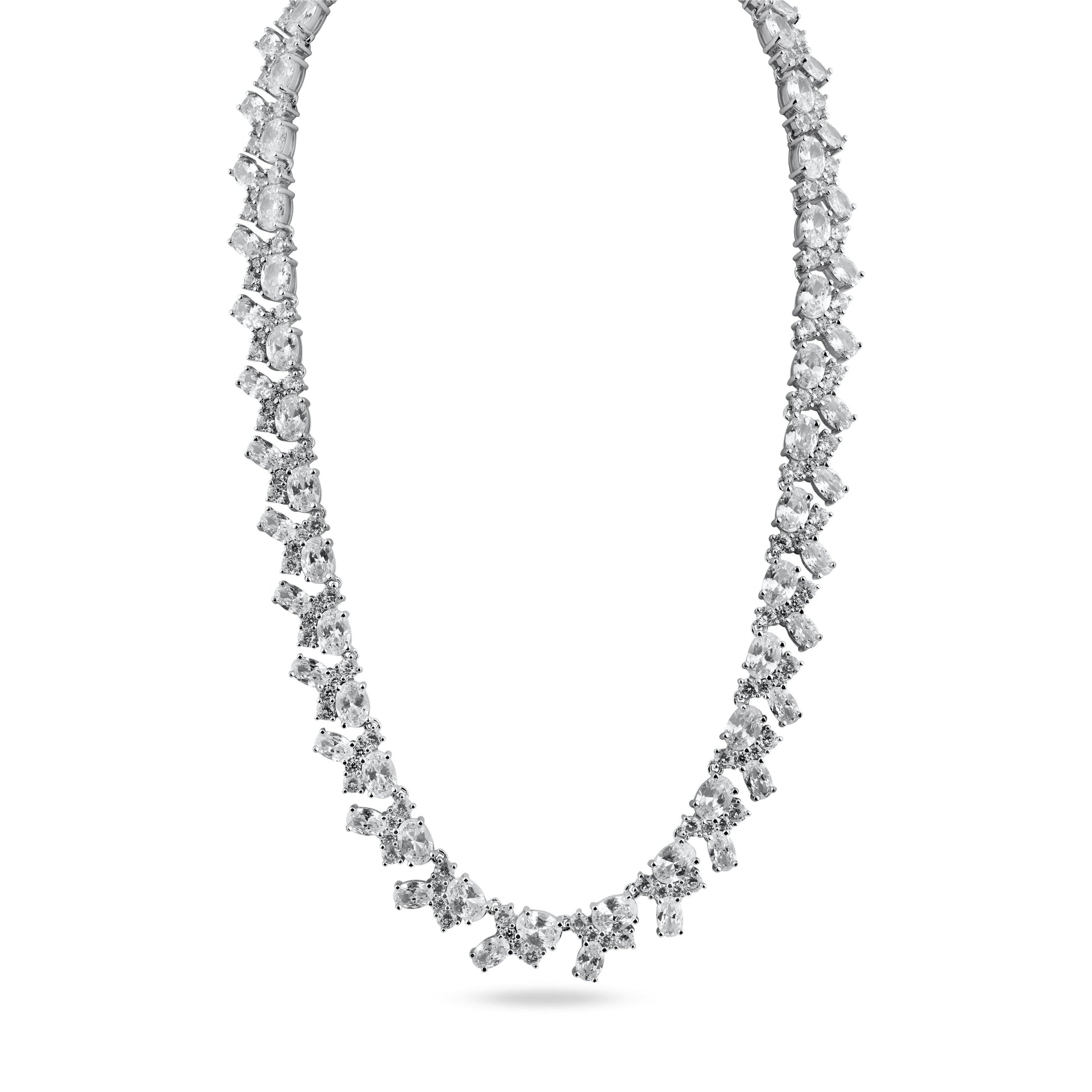 Rhodium Plated 925 Sterling Silver Multi Shape Clear CZ Tennis Necklace - STP01838 SPI