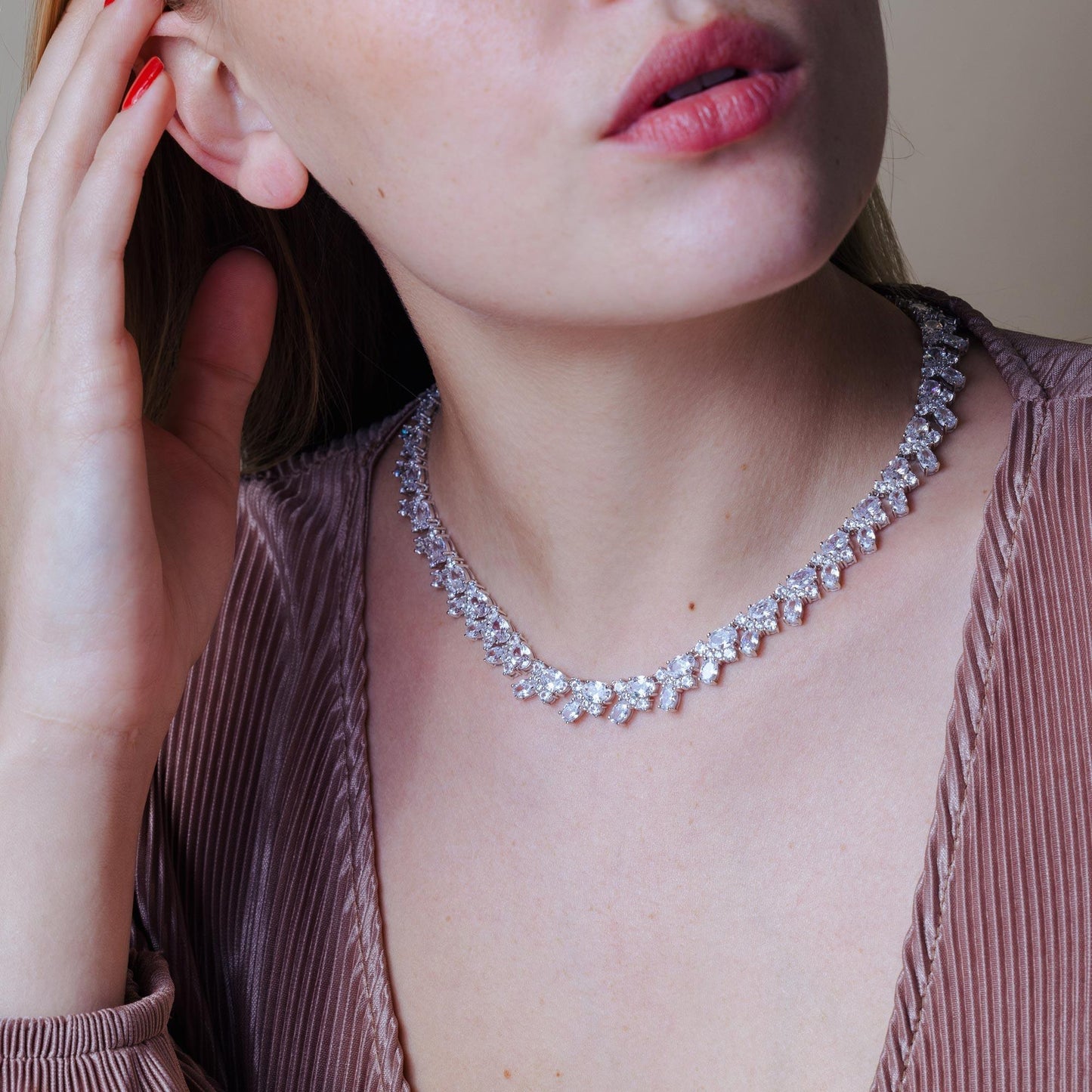 Rhodium Plated 925 Sterling Silver Multi Shape Clear CZ Tennis Necklace - STP01838 SPI