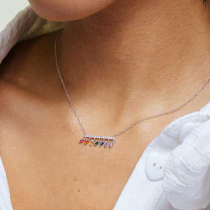 Rhodium Plated 925 Sterling Silver Multi Color Dangling CZ Necklace - STP01848 SPI