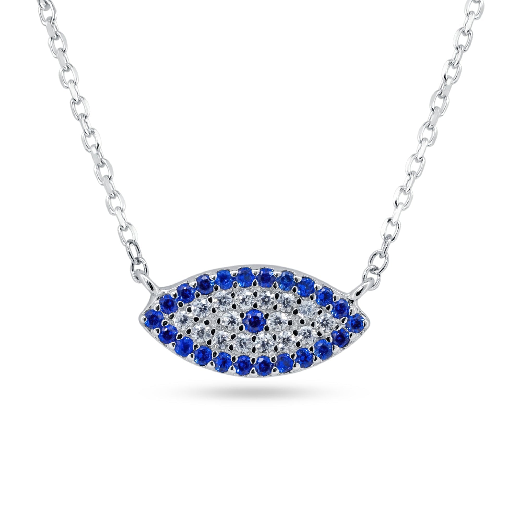 Rhodium Plated 925 Sterling Silver Evil Eye CZ Necklace - STP01849 SPI