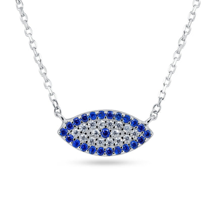 Rhodium Plated 925 Sterling Silver Evil Eye CZ Necklace - STP01849 SPI