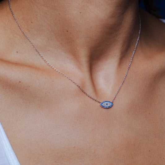 Rhodium Plated 925 Sterling Silver Evil Eye CZ Necklace - STP01849 SPI