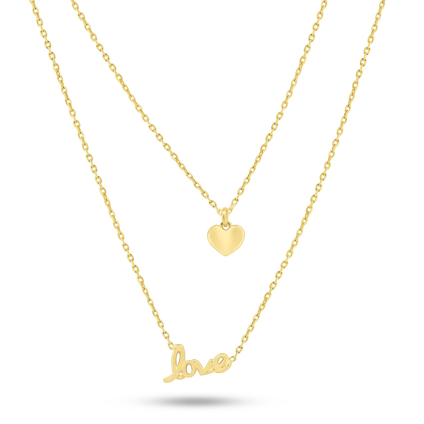 Gold Plated 925 Sterling Silver Dual Strand Love and Heart Adjustable Necklace - VGC18GP SPI