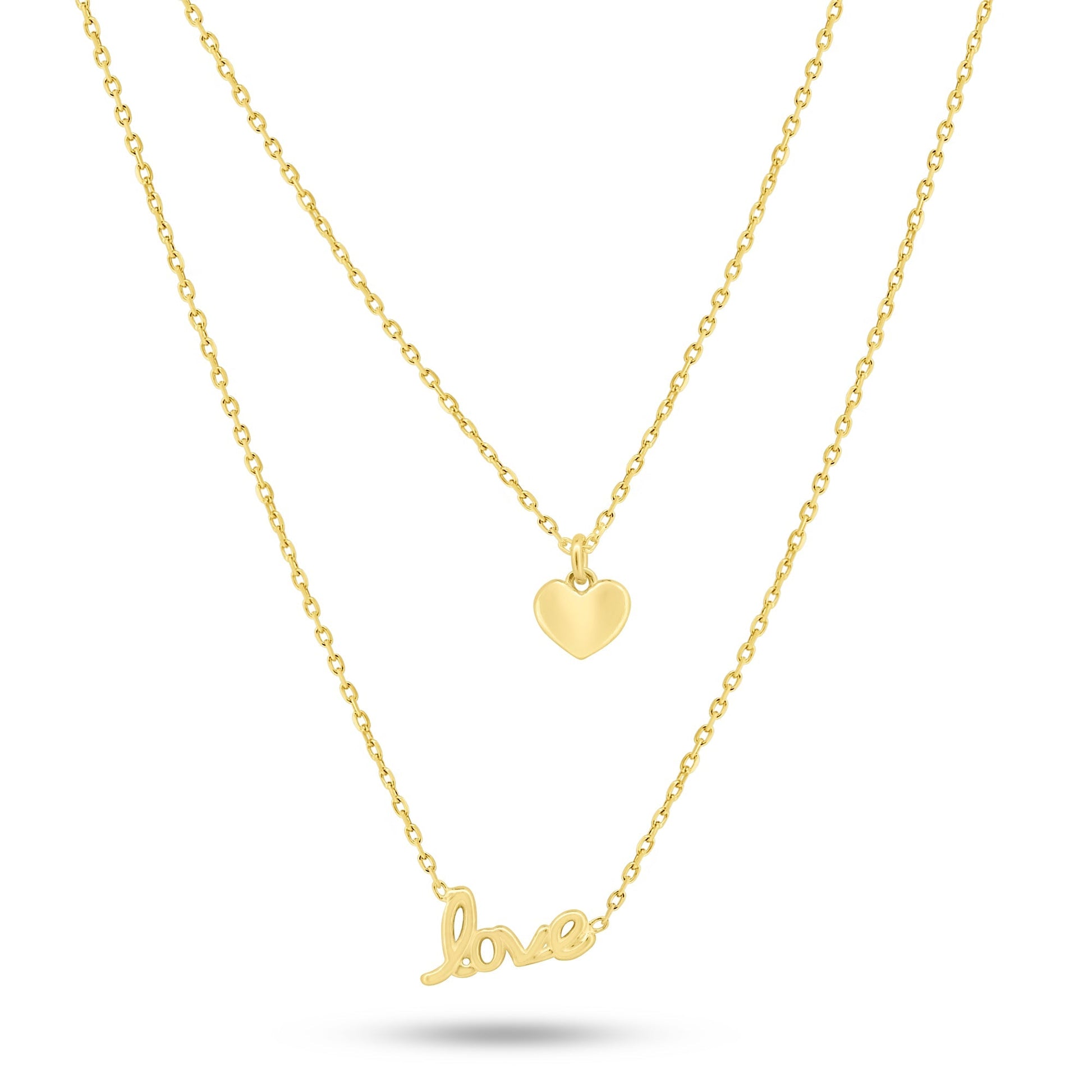 Gold Plated 925 Sterling Silver Dual Strand Love and Heart Adjustable Necklace - VGC18GP SPI