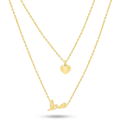 Gold Plated 925 Sterling Silver Dual Strand Love and Heart Adjustable Necklace - VGC18GP SPI