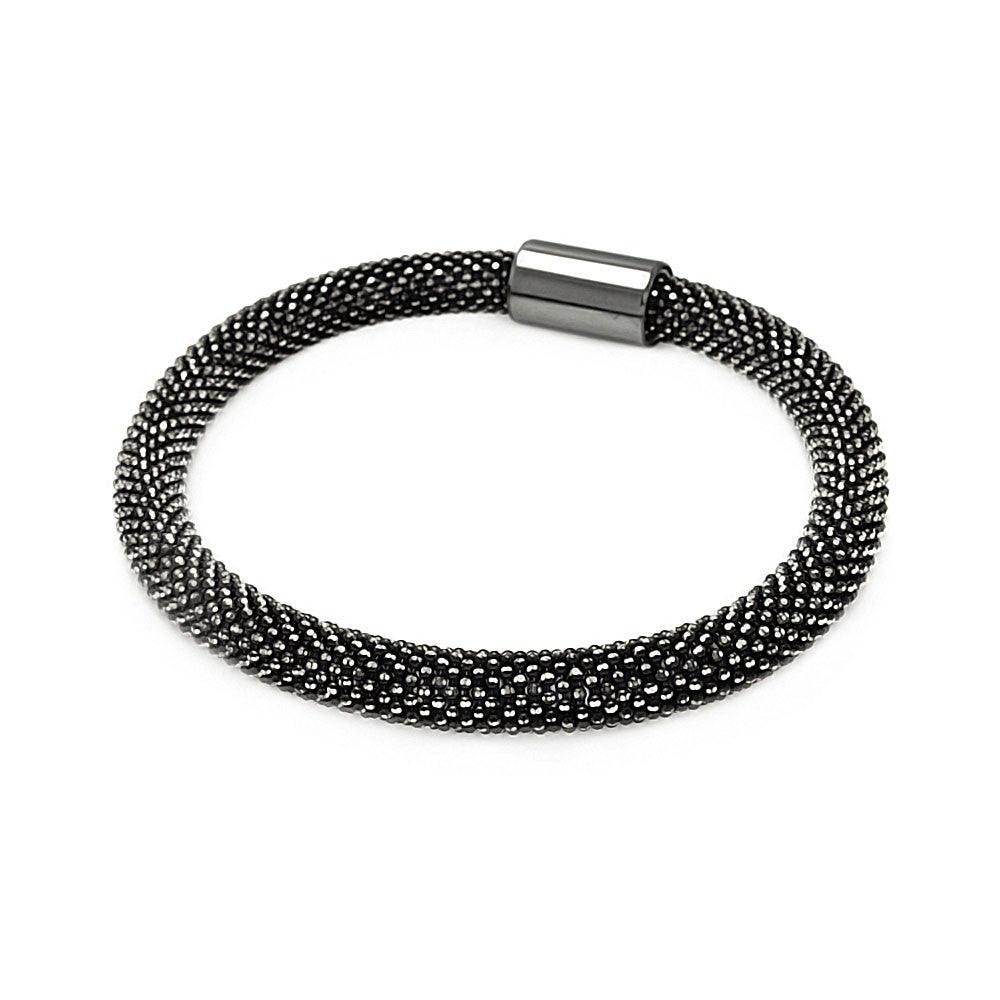 Clearance-Silver 925 Black Rhodium Plated Bead Italian Bracelet - ITB00091BLCK SPI