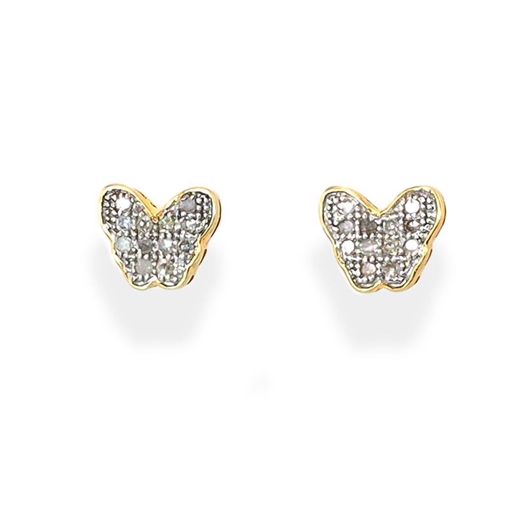 Pave Diamond Butterfly Stud Earrings in 10K Gold Fantastic Jewelry NYC