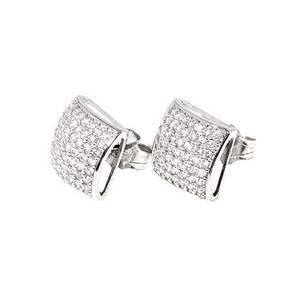 Cushion Square Micro Pave CZ Stud Earrings in 14K Gold