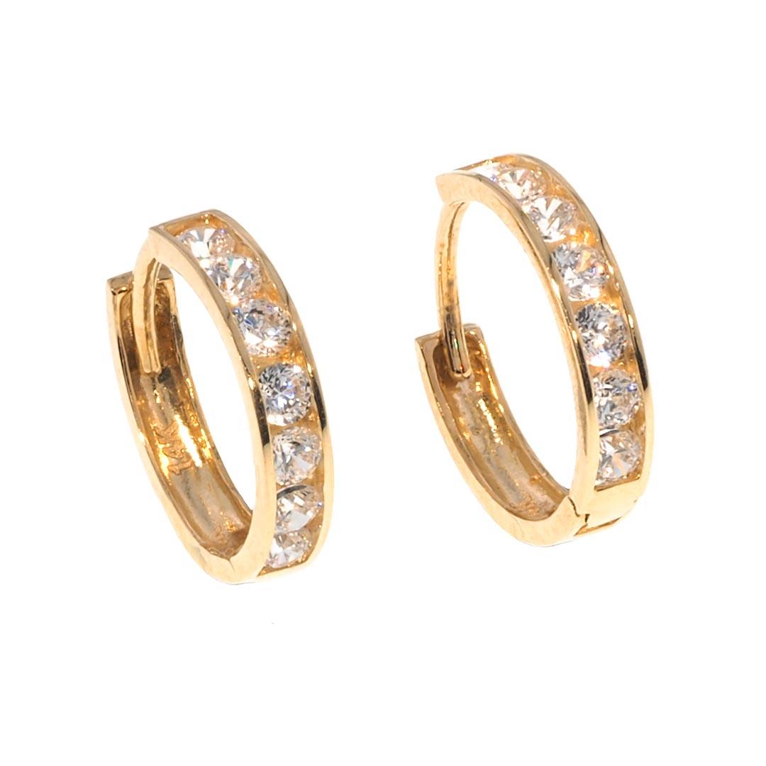 Cubic Zirconia Huggie Hoop Earrings in 14K Gold