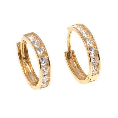 Cubic Zirconia Huggie Hoop Earrings in 14K Gold