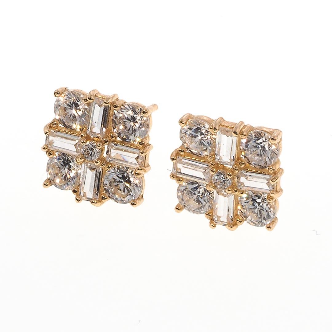 14K Gold Baguette CZ Earrings