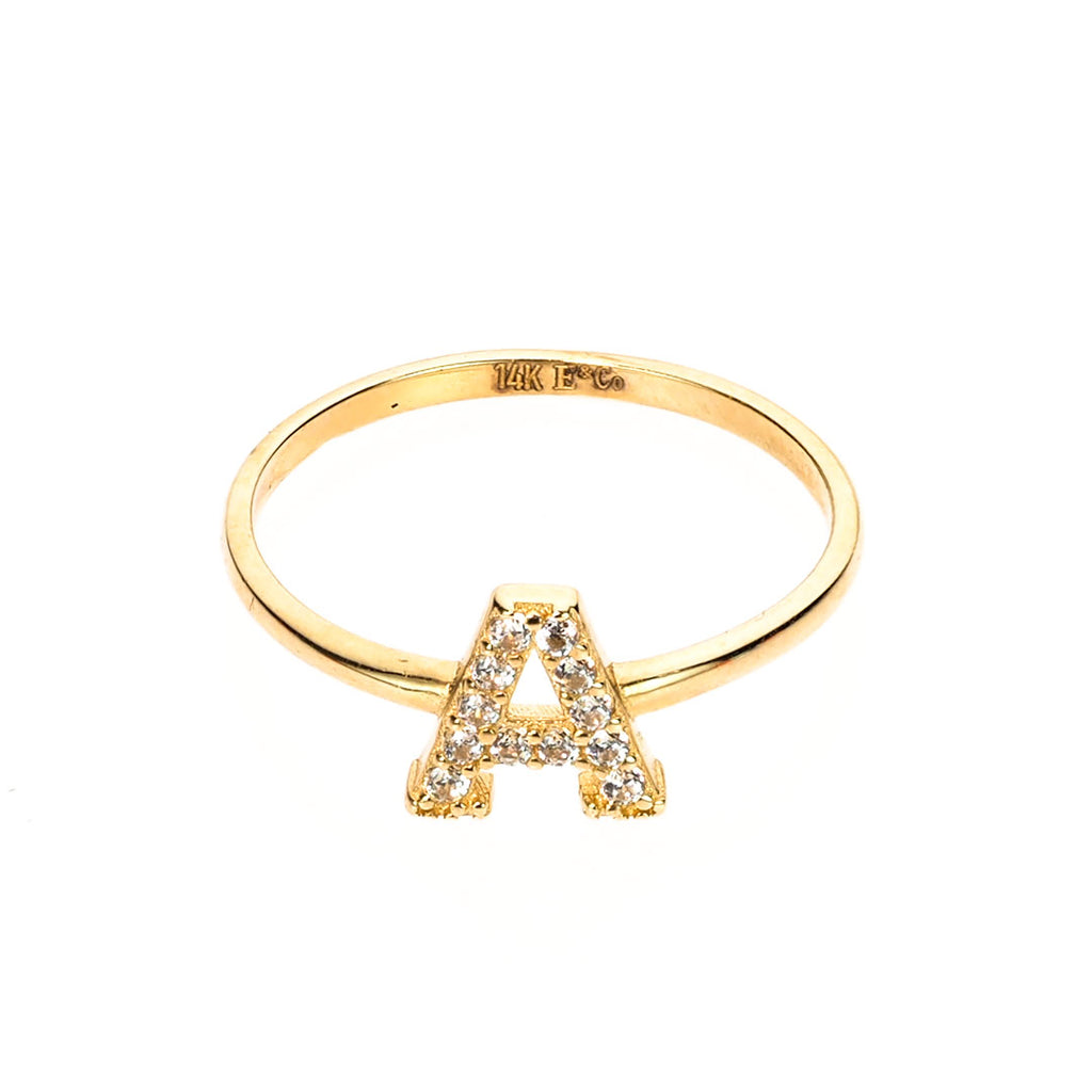 Bling Initial Letter "A" Ring in 14K Gold with CZ - A Personalized Gift