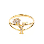 Embrace Royalty: Crown Initial Letter 'Y' Ring in 14K Gold with CZ Accent