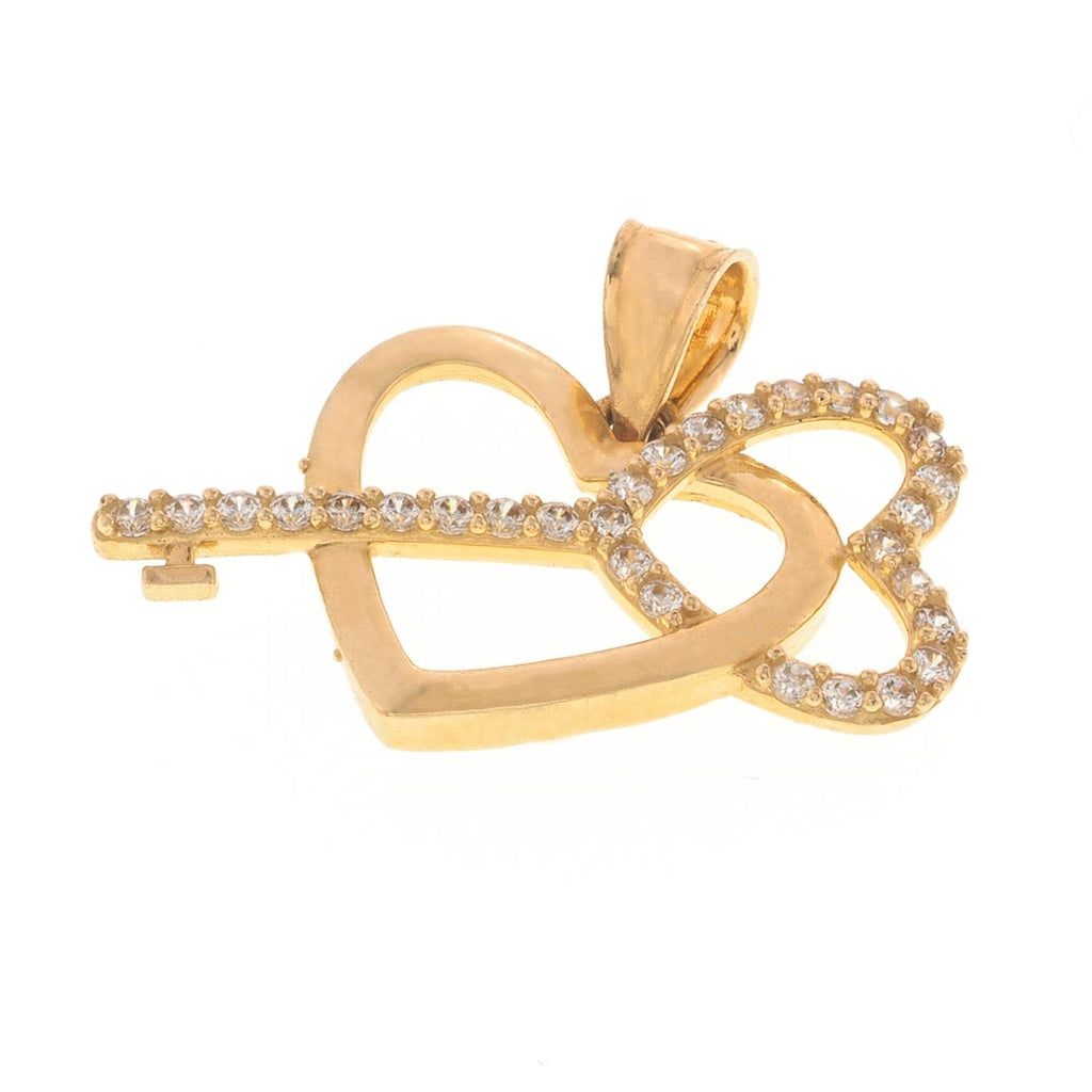 Treasured Heart and Key Pendant for Love | 14K Gold with CZ - Fantastic Jewelry NYC