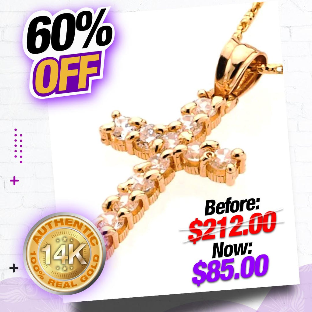 Modern 14K Gold Fancy CZ Cross Pendant