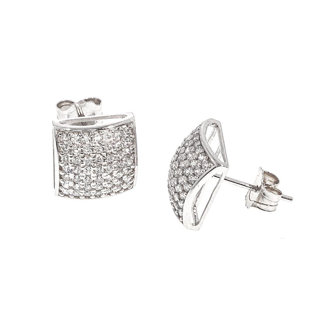 Cushion Square Micro Pave CZ Stud Earrings in 14K Gold