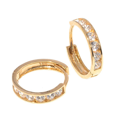 Cubic Zirconia Huggie Hoop Earrings in 14K Gold