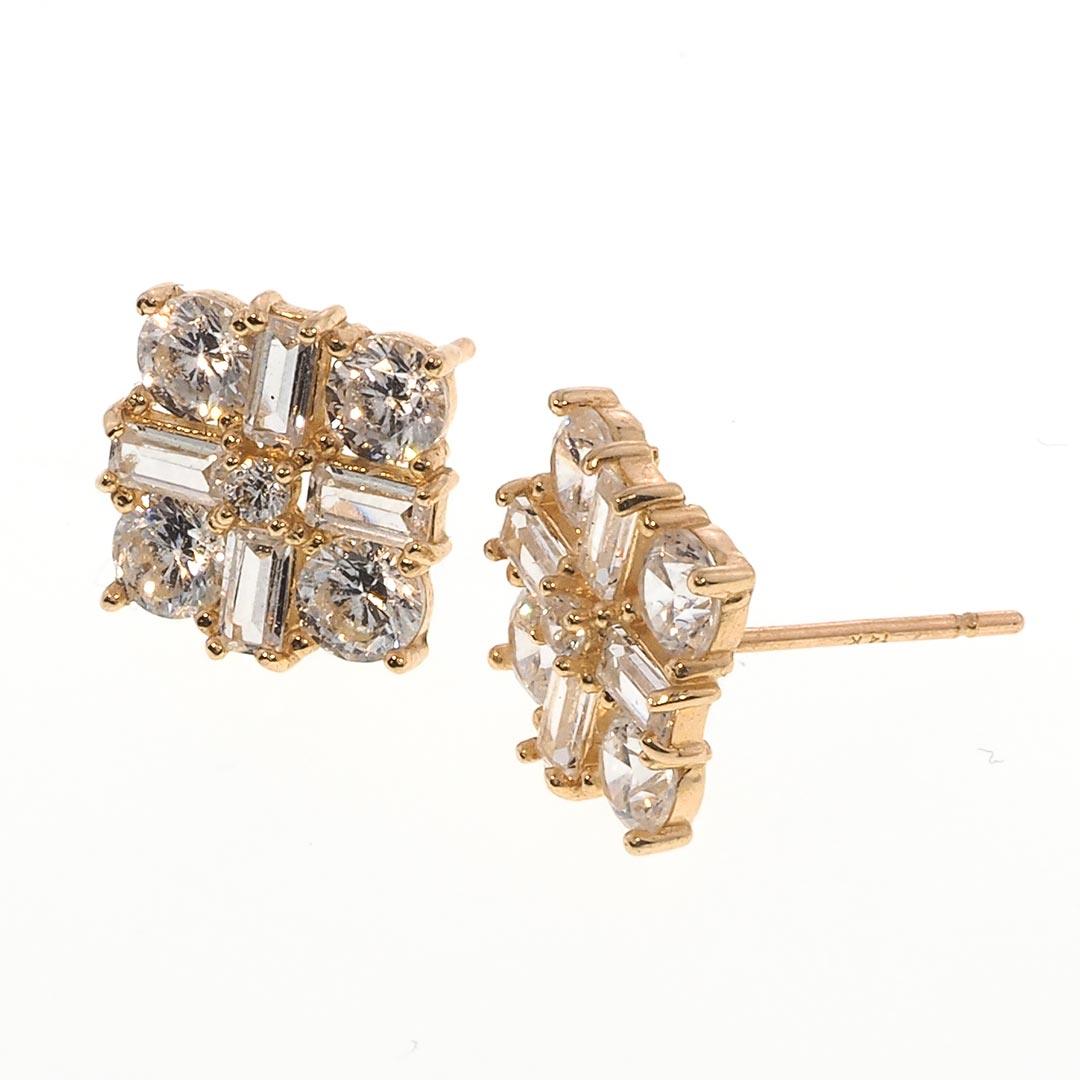 14K Gold Baguette CZ Earrings