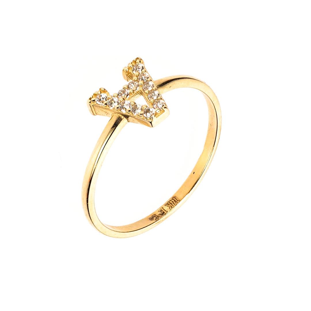 14K Gold CZ Initial Ring