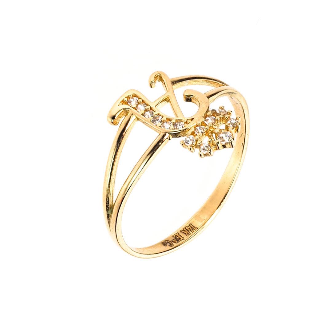 Crown Initial Letter 'A' Ring in 14K Gold with CZ