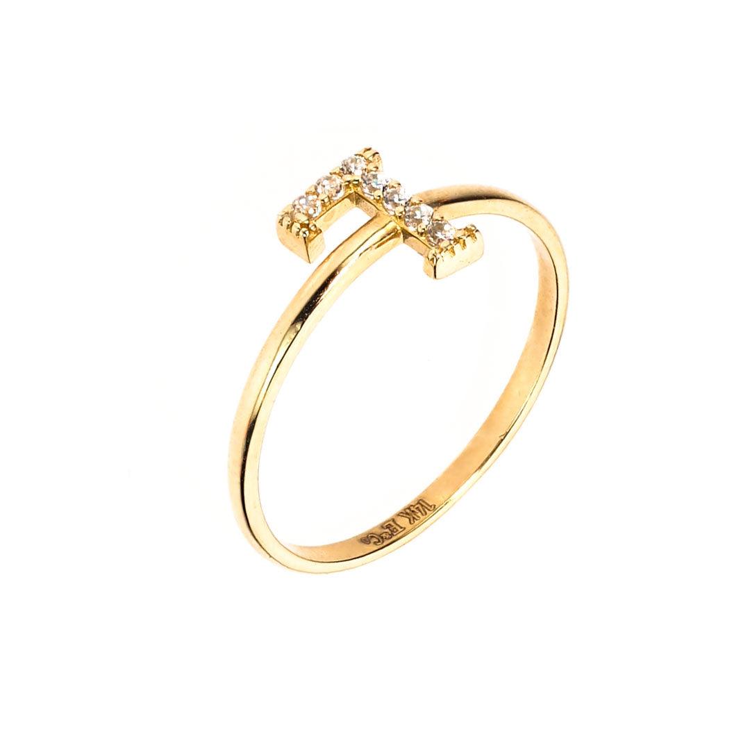 Bling Initial Letter "L" Ring | 14K Gold With Cz - Fantastic Jewelry NYC