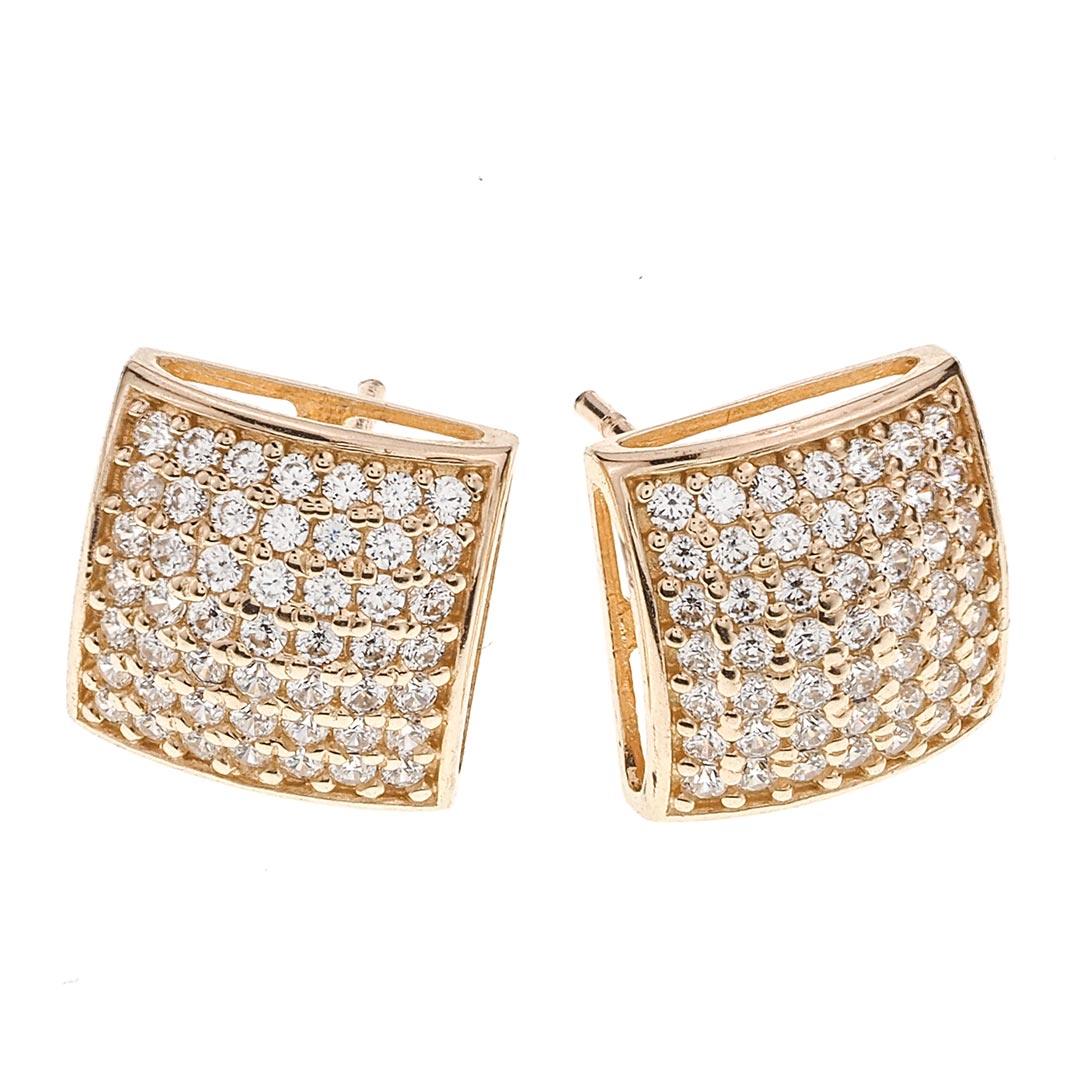 Cushion Square Micro Pave CZ Stud Earrings in 14K Gold