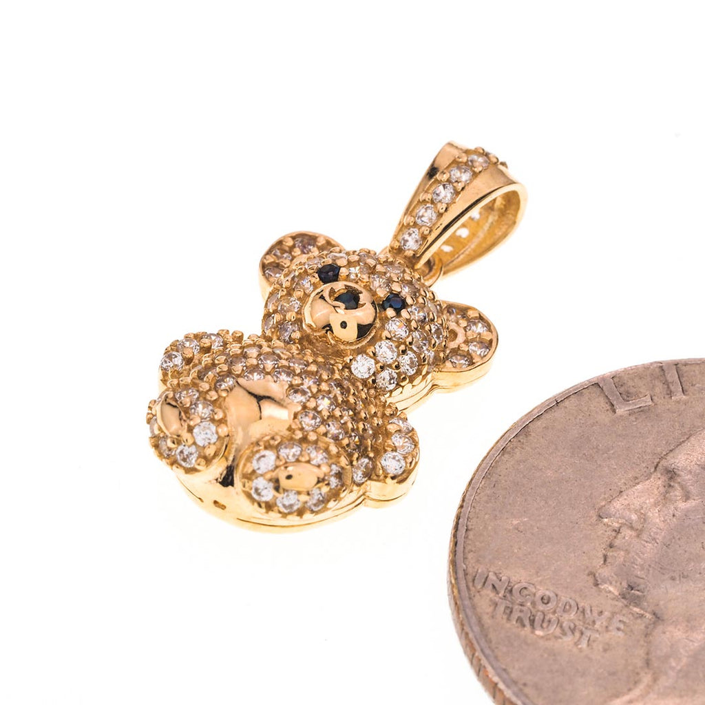 Mini Teddy Bear Charm Pendant  | 14K Gold With Cz - Fantastic Jewelry NYC