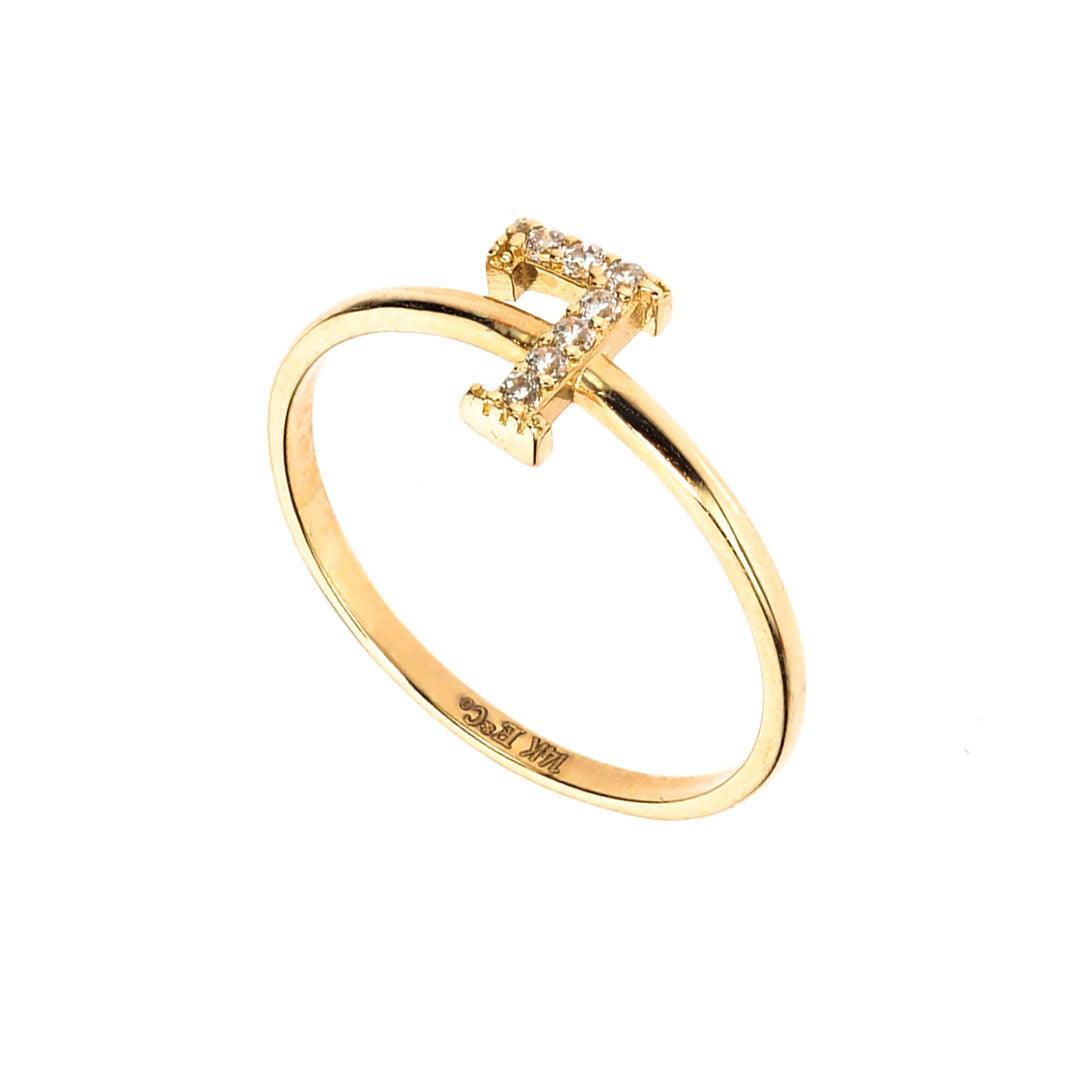 Bling Initial Letter "L" Ring | 14K Gold With Cz - Fantastic Jewelry NYC