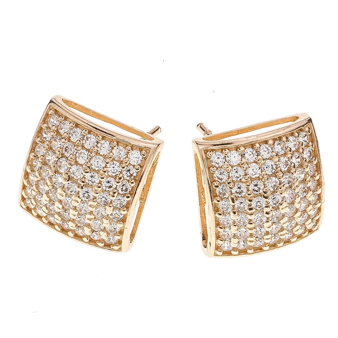 Cushion Square Micro Pave CZ Stud Earrings in 14K Gold