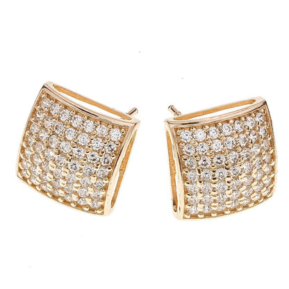 Cushion Square Micro Pave CZ Stud Earrings in 14K Gold