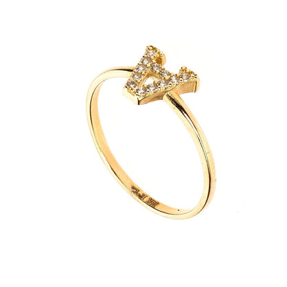 14K Gold CZ Initial Ring