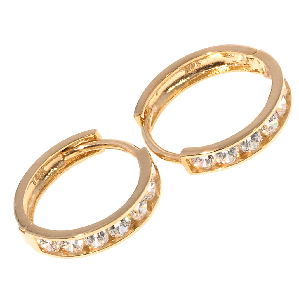 Cubic Zirconia Huggie Hoop Earrings in 14K Gold