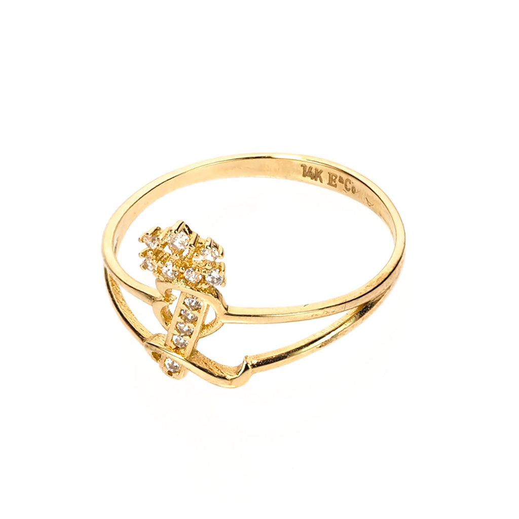 Crown Initial Letter 'I' Ring in 14K Gold with CZ