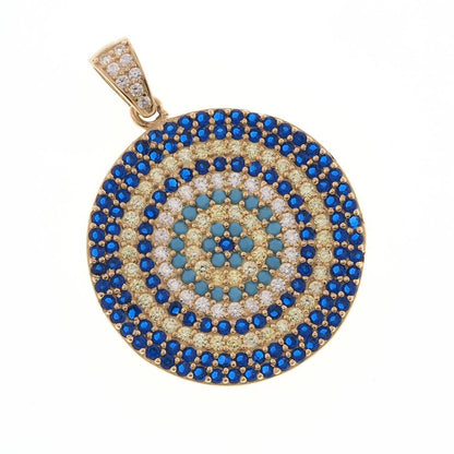 Turkish Big Blue Stone Evil Eye Round Pendant  | 14K Gold - Fantastic Jewelry NYC