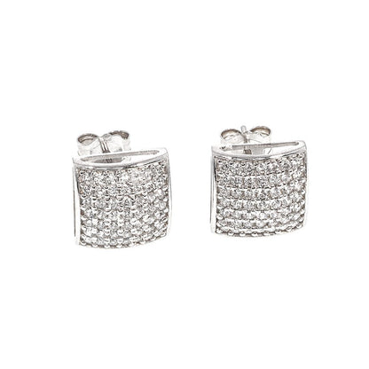 Cushion Square Micro Pave CZ Stud Earrings in 14K Gold