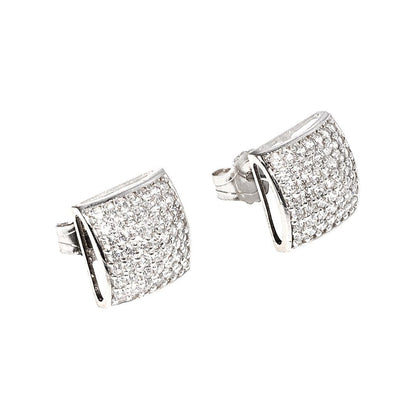 Cushion Square Micro Pave CZ Stud Earrings in 14K Gold