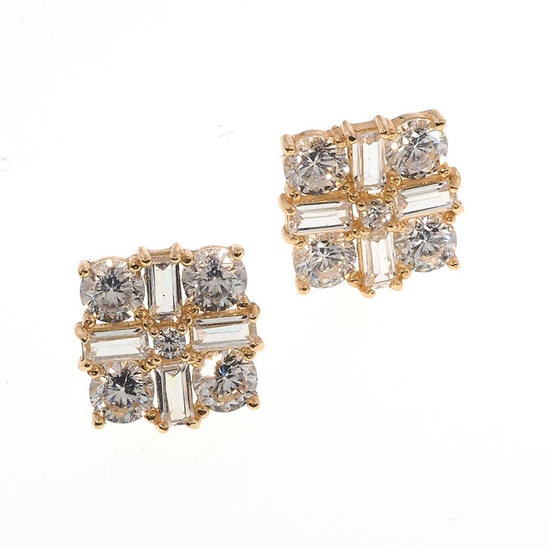 14K Gold Baguette CZ Earrings