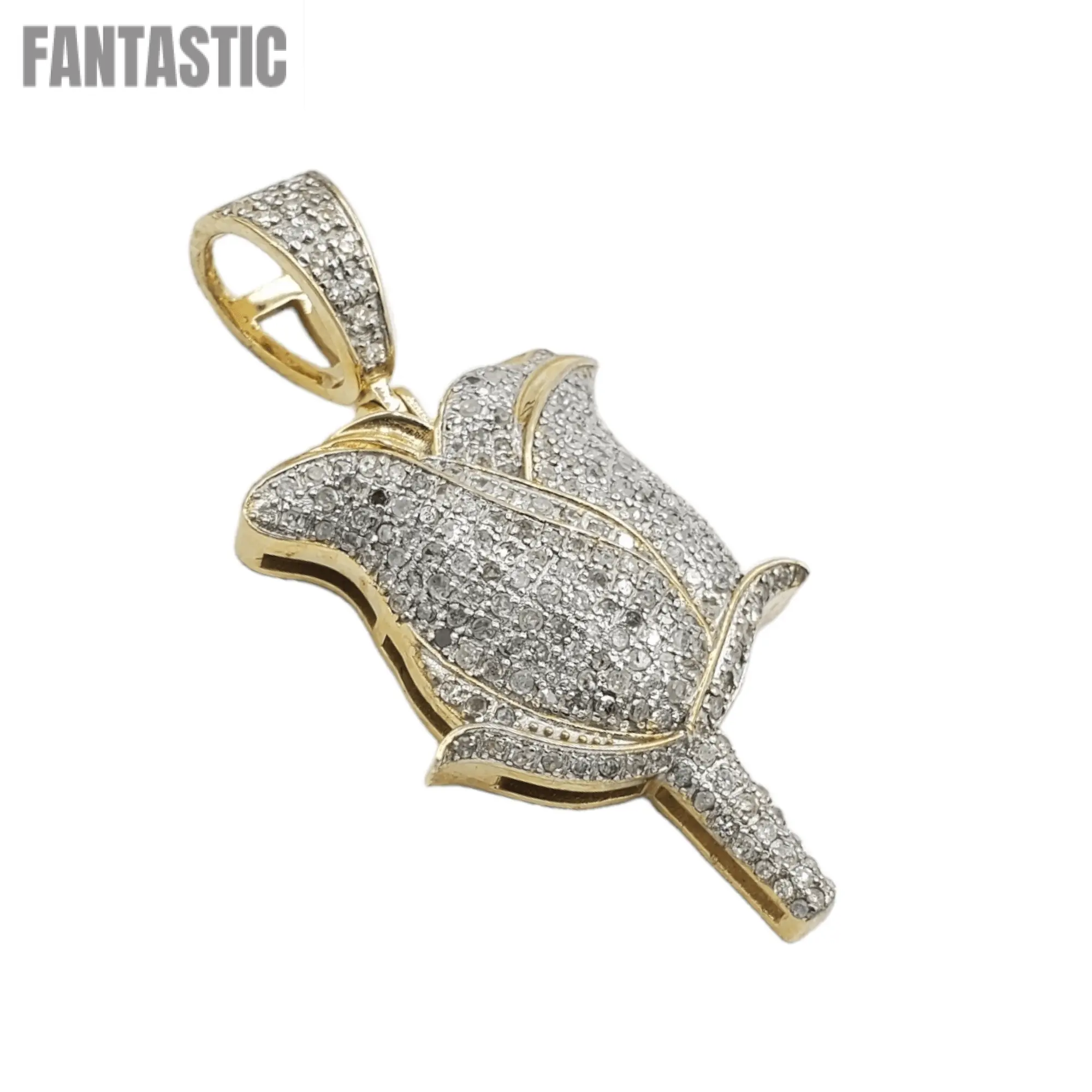 10k Gold Diamond Rose Pedal Pendant #21383 - Fantastic Jewelry NYC LLC