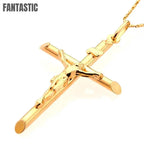 14K yellow gold crucifix cross pendant, real gold religious jewelry from Fantastic Jewelry NYC