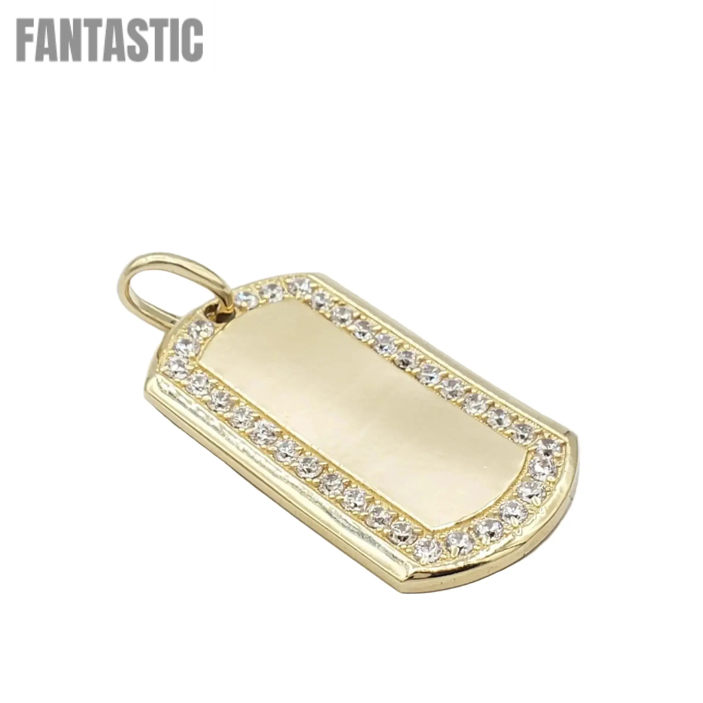 14K Gold- Dog Tag with CZ Trim Pendant Fantastic Jewelry NYC