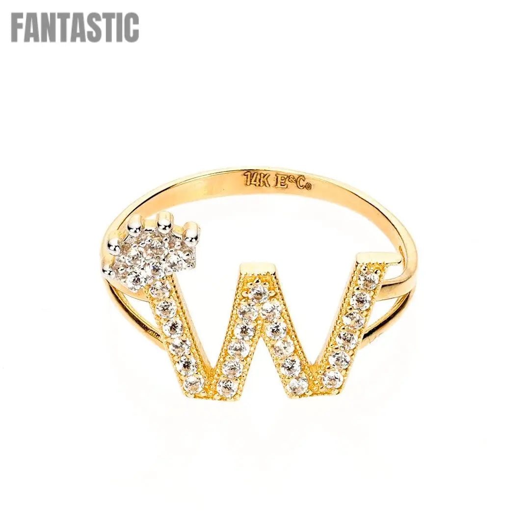 14K gold CZ Initial Letter W ring