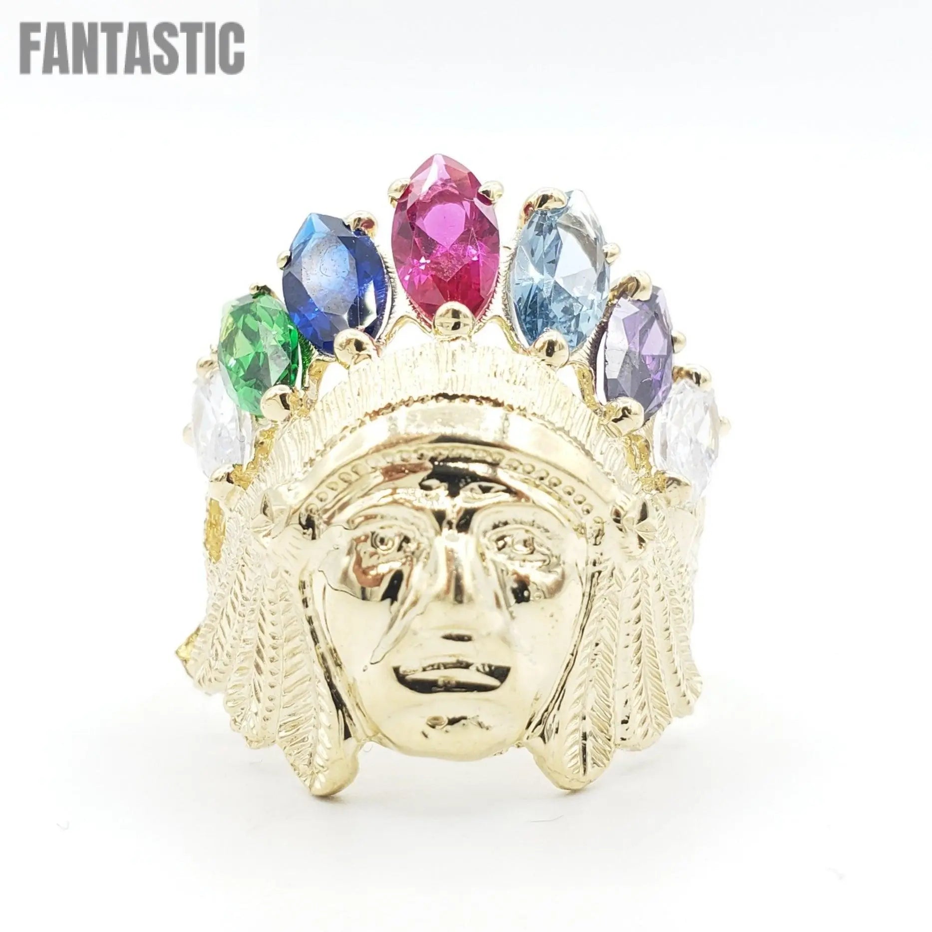 14K Gold- Men's Indian Chief Head Ring | 14.0 Grams - Fantastic Jewelry NYC LLC