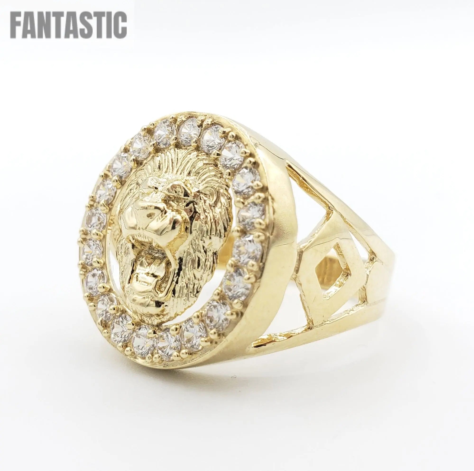 14K Gold- Men's Lion Head Ring with CZ Trim | 7.6 Grams - Fantastic Jewelry NYC LLC