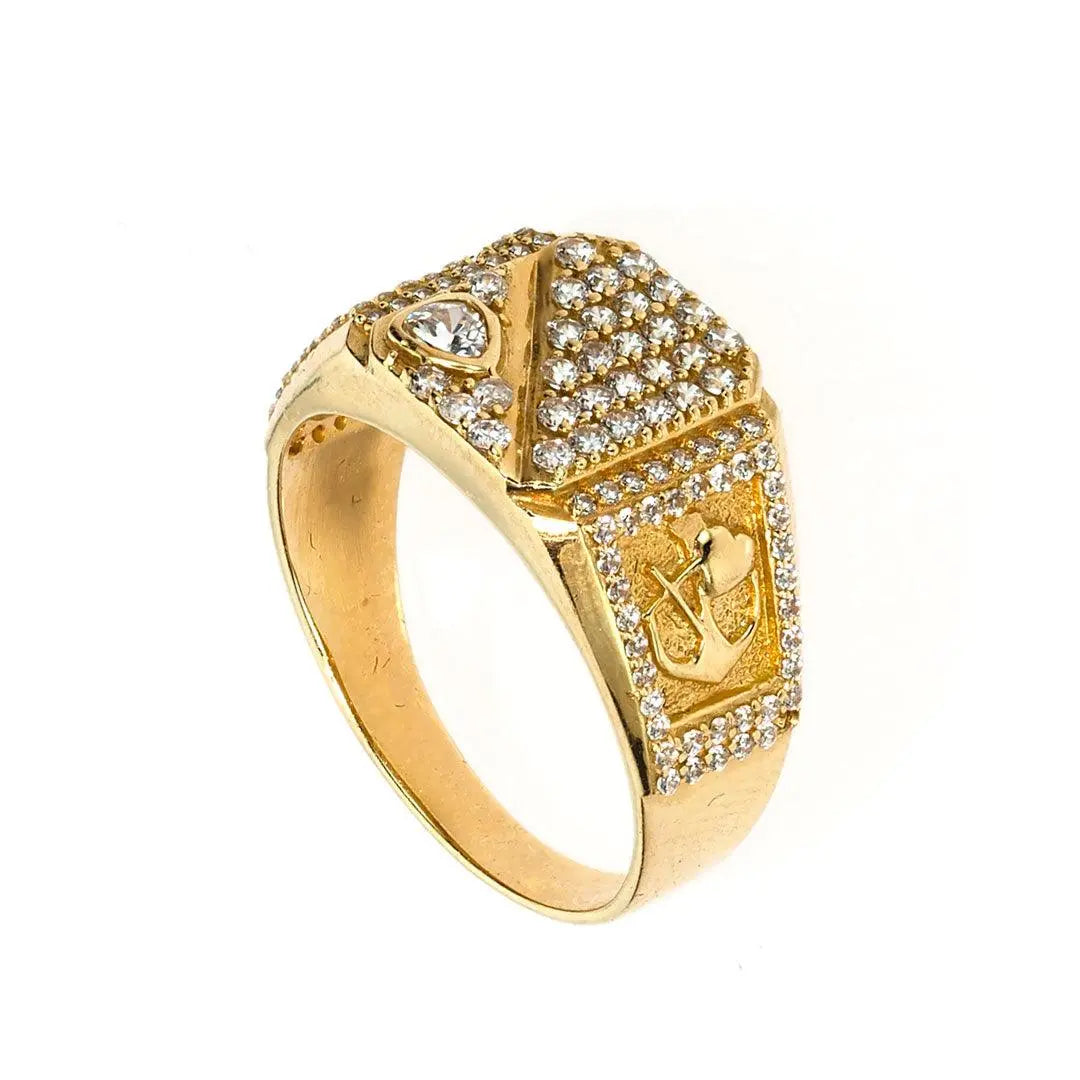 14K gold CZ men's Square Signet Pinky ring