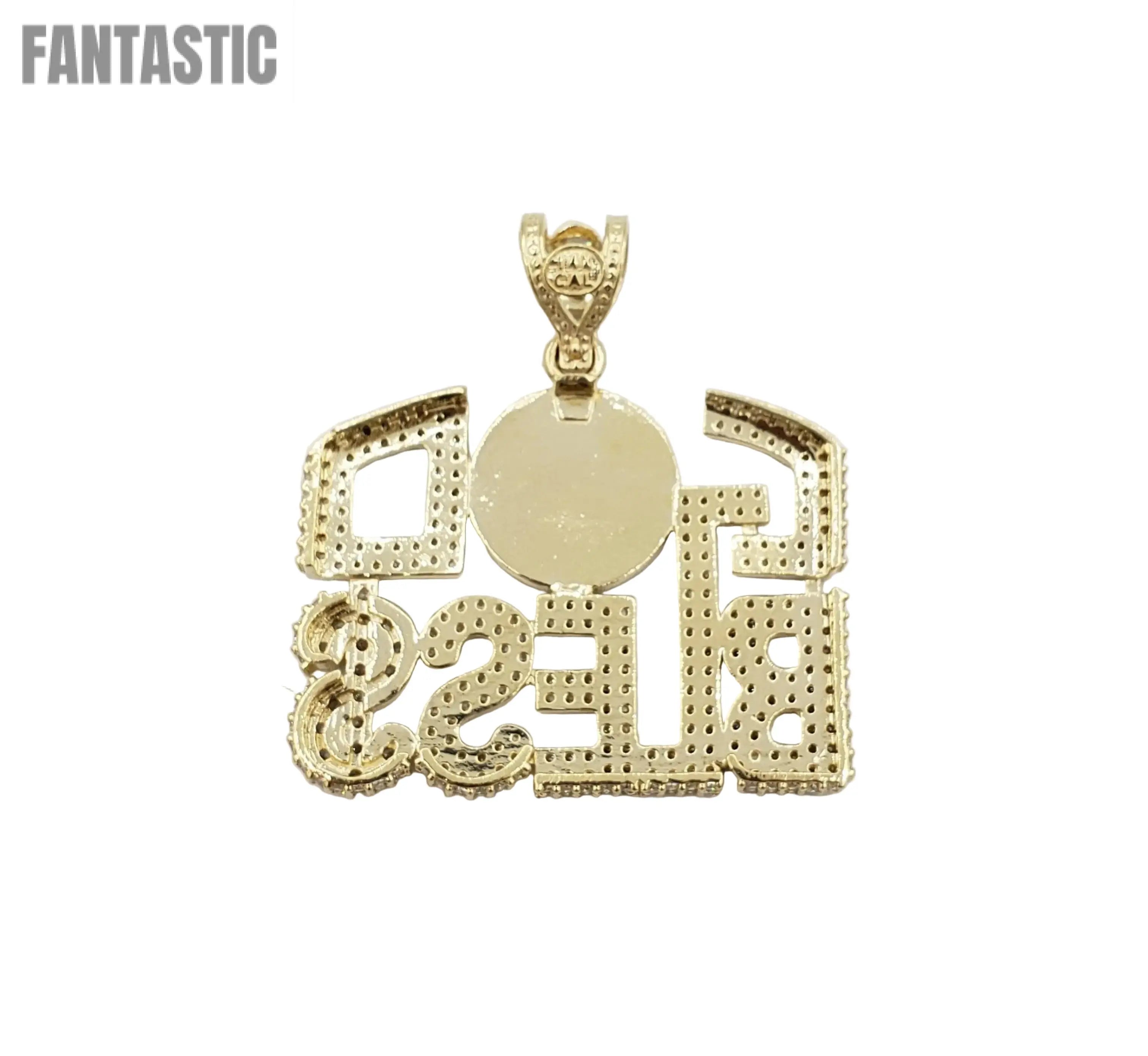 14K Gold- "GOD BLESS" Pendant Fantastic Jewelry NYC