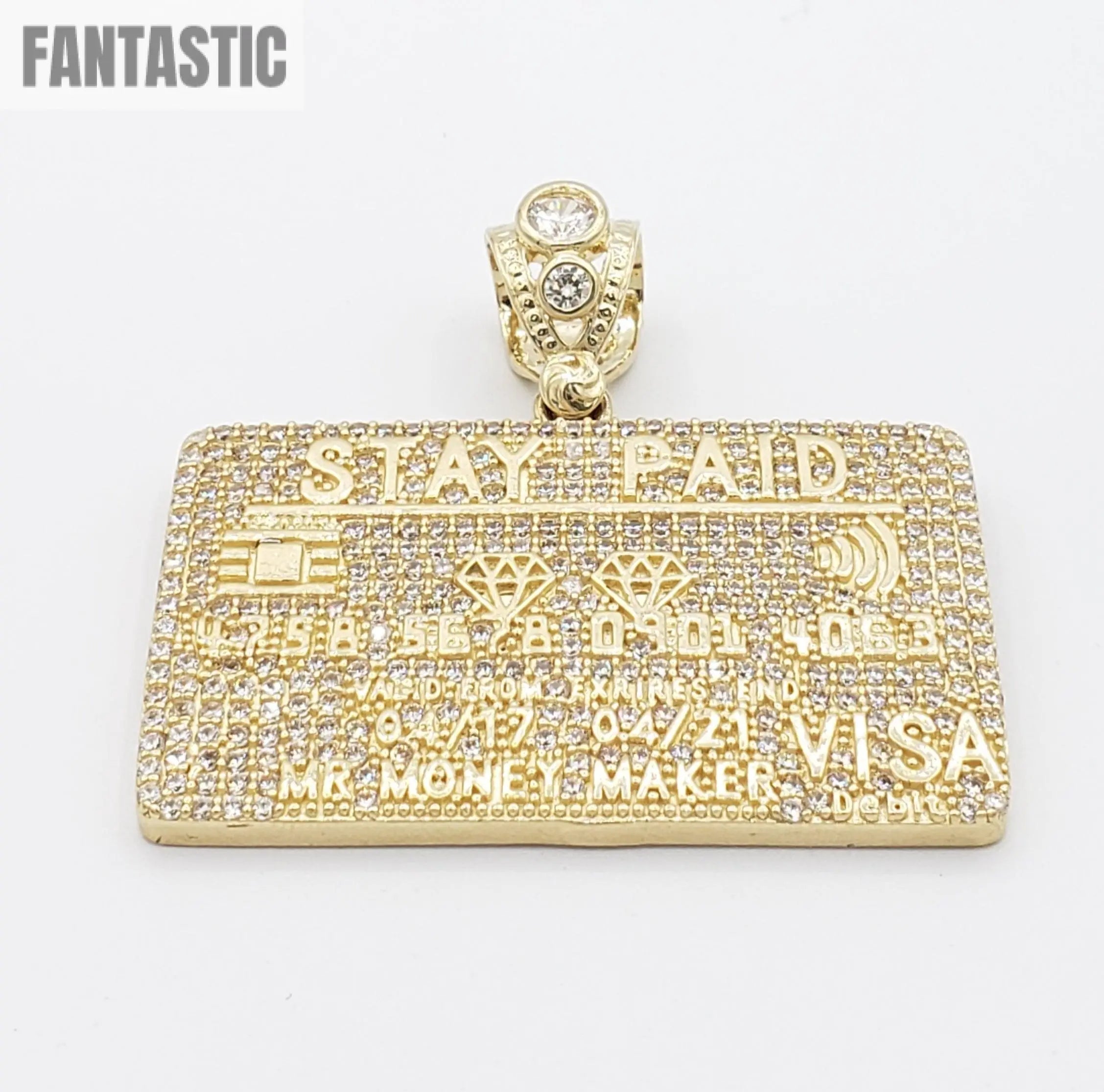 14K Gold- "STAY PAID" Credit Card Pendant Fantastic Jewelry NYC