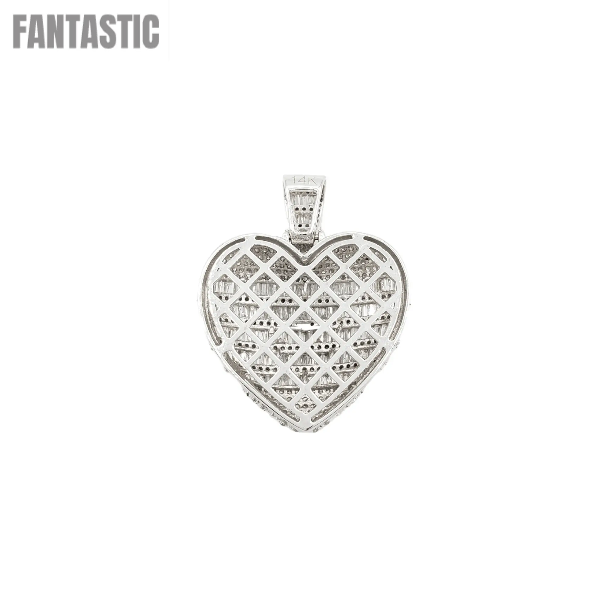 14K baguette diamond heart pendant 2.51ct #21701